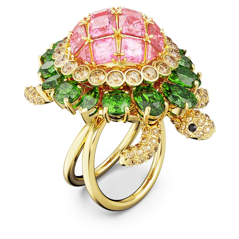 Idyllia cocktail ring, Turtle, Multicoloured, Gold-tone plated by SWAROVSKI