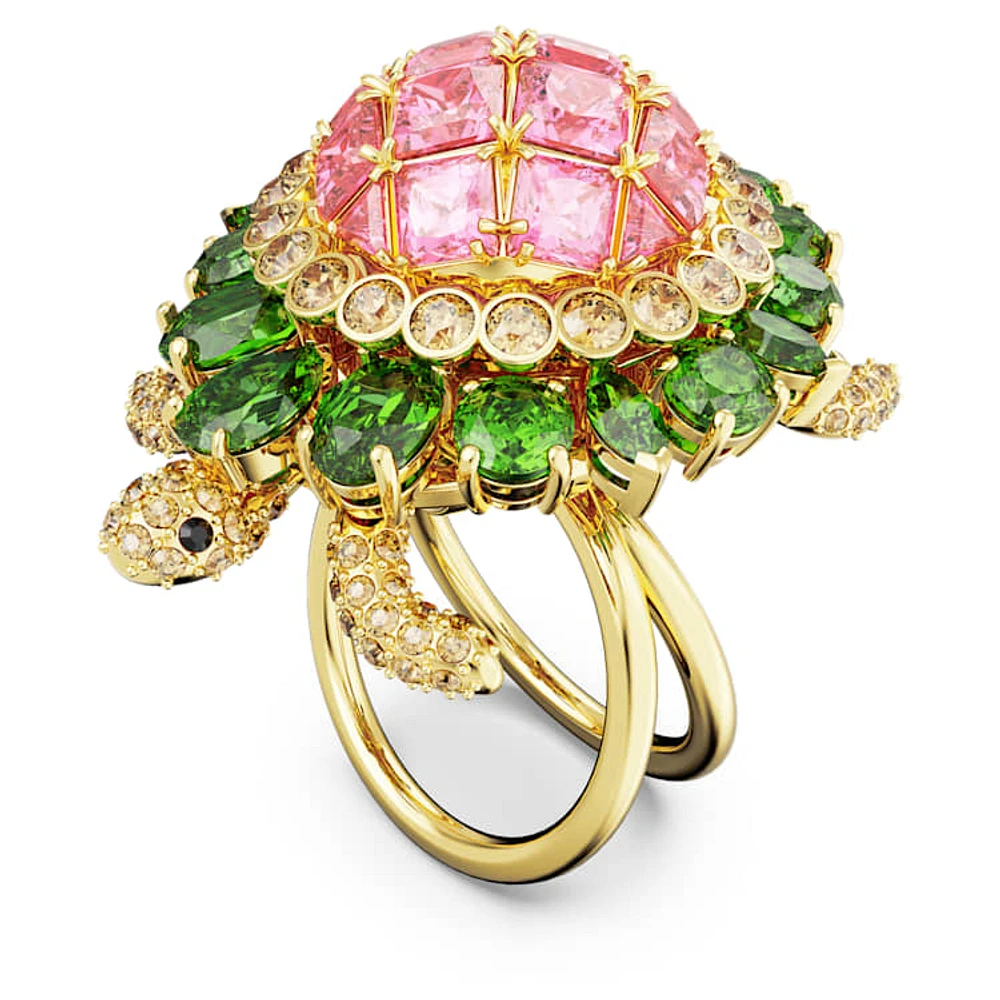 Idyllia cocktail ring, Turtle, Multicoloured, Gold-tone plated by SWAROVSKI