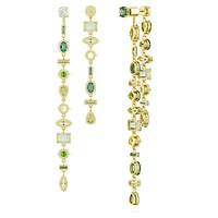 Gema drop earrings, Asymmetrical design, Mixed cuts, Extra long, Green, Gold-tone plated by SWAROVSKI