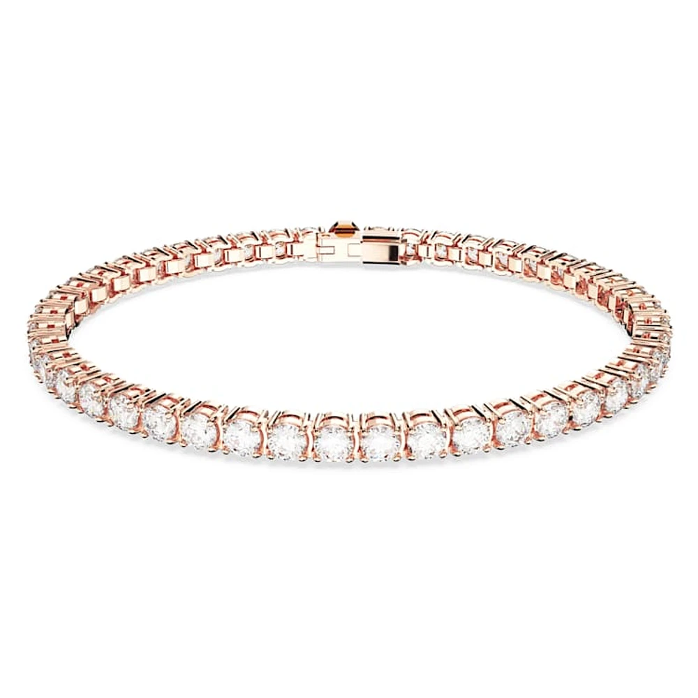 Matrix Tennis bracelet, Round cut, White, Rose gold-tone plated by SWAROVSKI