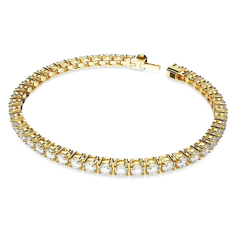 Matrix Tennis bracelet, Round cut, White, Gold-tone plated by SWAROVSKI