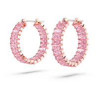 Matrix hoop earrings, Baguette cut, Pink, Rose gold-tone plated by SWAROVSKI