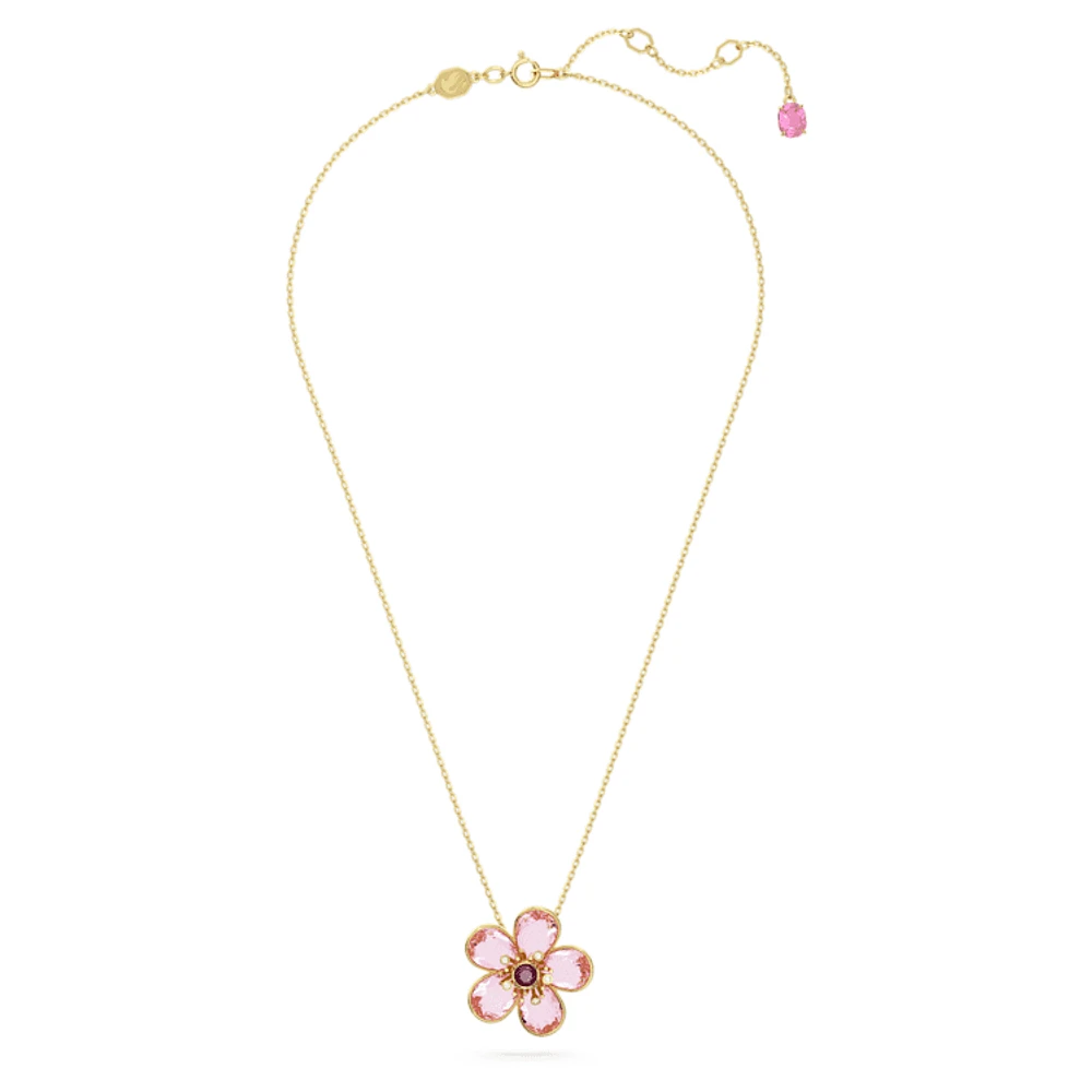 Idyllia pendant, Flower, Small, Pink, Gold-tone plated by SWAROVSKI