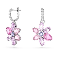 Gema drop earrings, Mixed cuts, Flower, Pink, Rhodium plated by SWAROVSKI