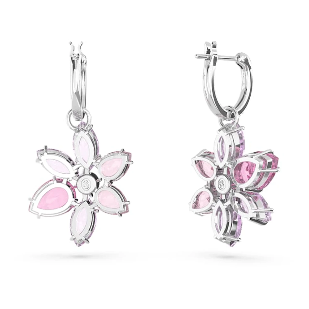 Gema drop earrings, Mixed cuts, Flower, Pink, Rhodium plated by SWAROVSKI