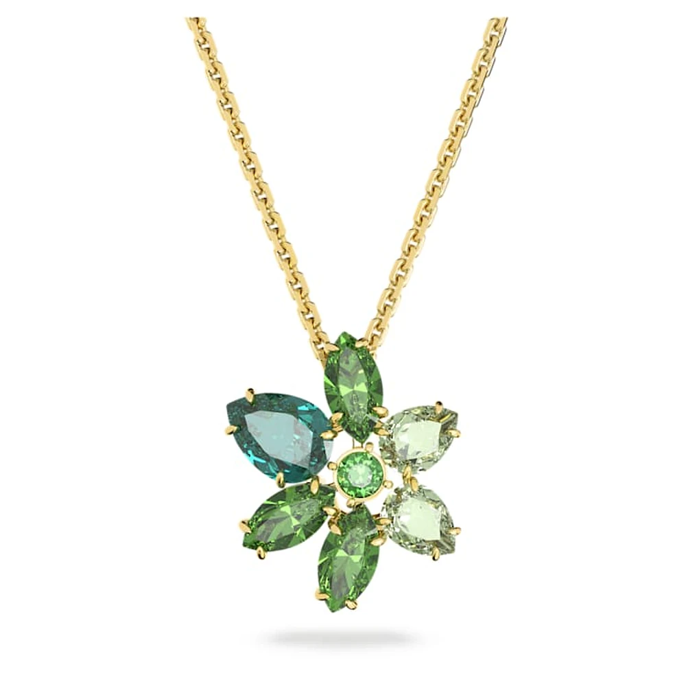 Gema pendant, Mixed cuts, Flower, Green, Gold-tone plated by SWAROVSKI