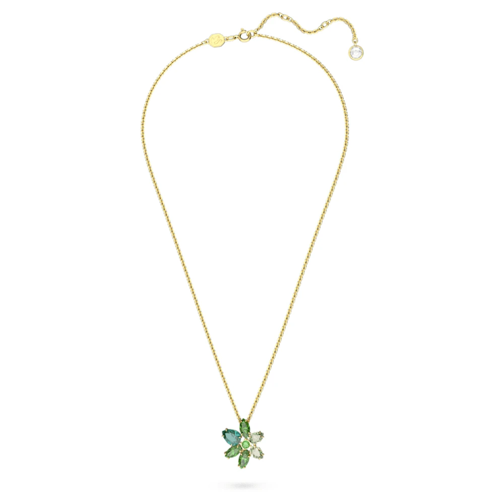 Gema pendant, Mixed cuts, Flower, Green, Gold-tone plated by SWAROVSKI