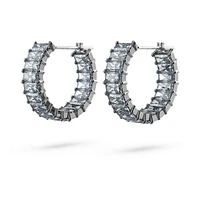 Matrix hoop earrings, Baguette cut, Grey, Ruthenium plated by SWAROVSKI