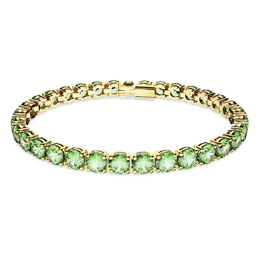 Matrix Tennis bracelet, Round cut, Green, Gold-tone plated by SWAROVSKI