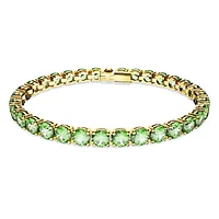 Matrix Tennis bracelet, Round cut, Green, Gold-tone plated by SWAROVSKI