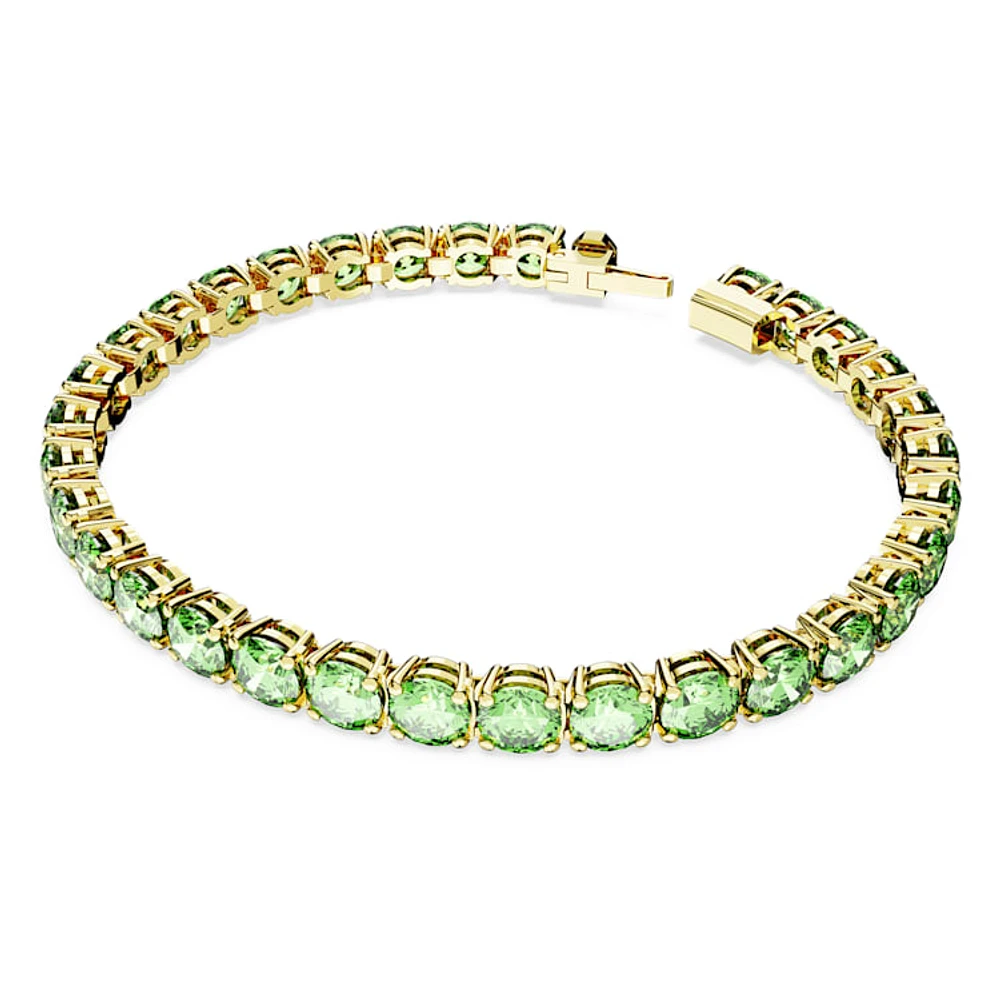 Matrix Tennis bracelet, Round cut, Green, Gold-tone plated by SWAROVSKI