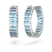 Matrix hoop earrings, Baguette cut, Blue, Rhodium plated by SWAROVSKI