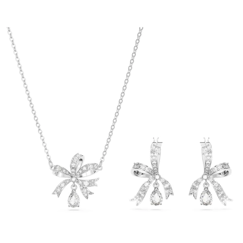 Hyperbola set, Bow, White, Rhodium plated by SWAROVSKI