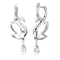 Swan drop earrings, Swan, Blue, Rhodium plated by SWAROVSKI