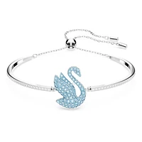 Swan bangle, Swan, Blue, Rhodium plated by SWAROVSKI