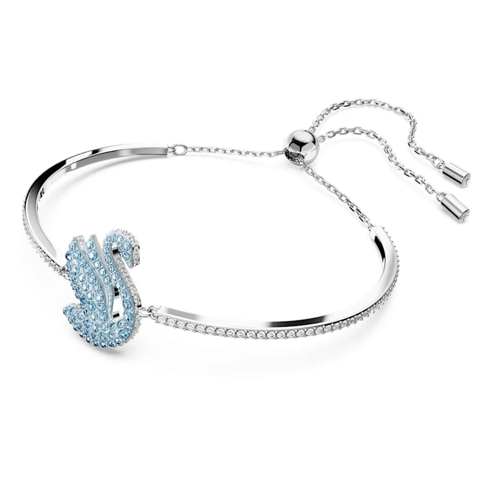 Swan bangle, Swan, Blue, Rhodium plated by SWAROVSKI