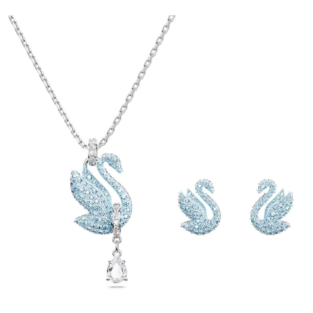 Swan set, Swan, Blue, Rhodium plated by SWAROVSKI