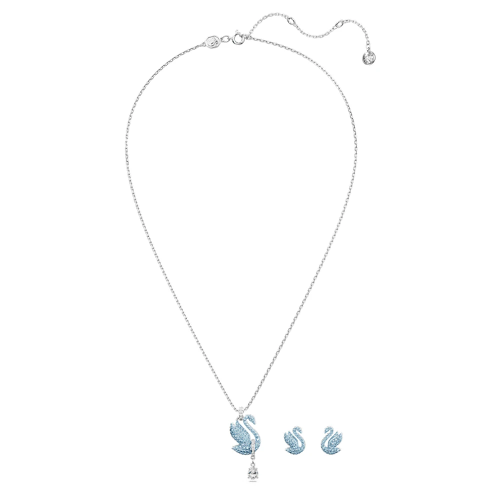 Swan set, Swan, Blue, Rhodium plated by SWAROVSKI