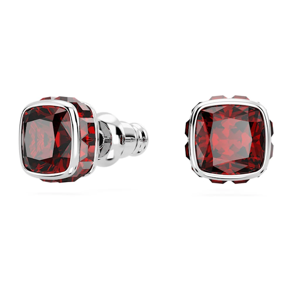 Birthstone stud earrings, Square cut, January, Red, Rhodium plated by SWAROVSKI