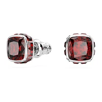 Birthstone stud earrings, Square cut, January, Red, Rhodium plated by SWAROVSKI