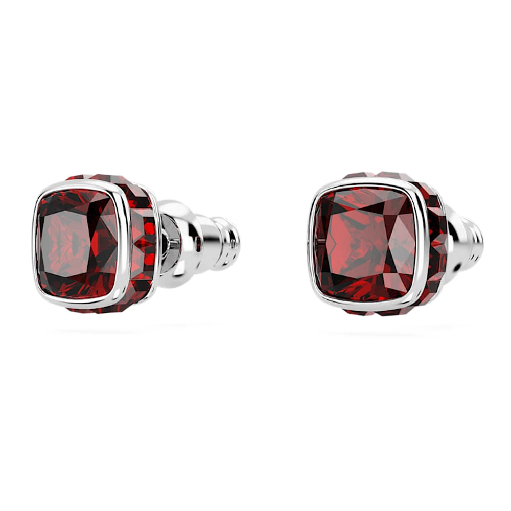 Birthstone stud earrings, Square cut, January, Red, Rhodium plated by SWAROVSKI