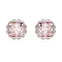 Birthstone stud earrings, Square cut, June, Pink, Rhodium plated by SWAROVSKI