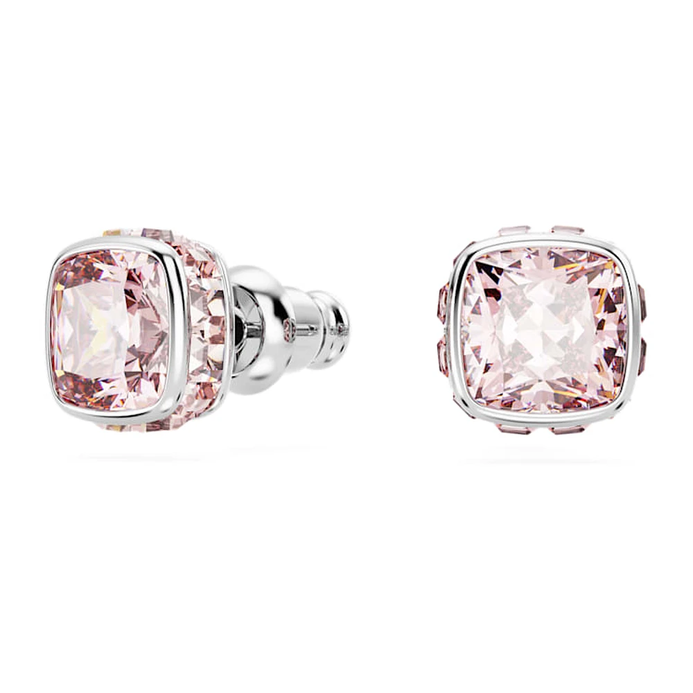 Birthstone stud earrings, Square cut, June, Pink, Rhodium plated by SWAROVSKI