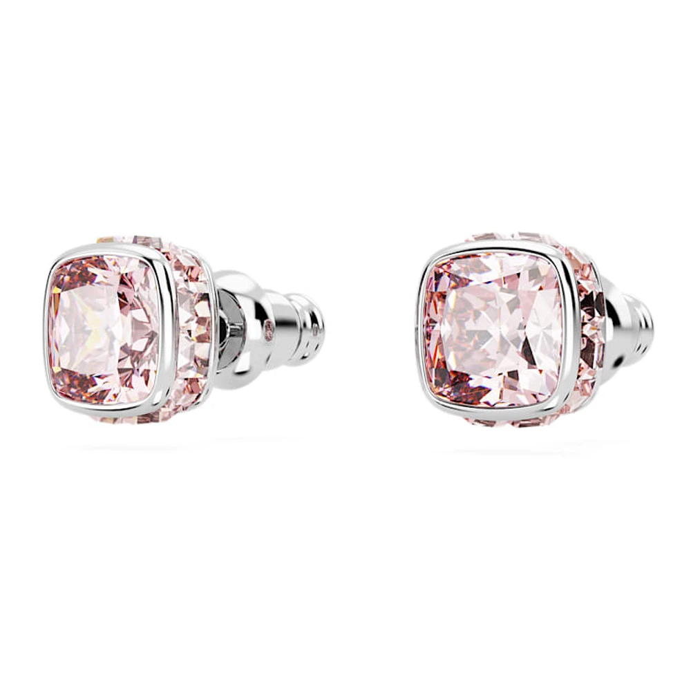 Birthstone stud earrings, Square cut, June, Pink, Rhodium plated by SWAROVSKI