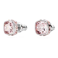 Birthstone stud earrings, Square cut, June, Pink, Rhodium plated by SWAROVSKI