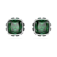 Birthstone stud earrings, Square cut, May, Green, Rhodium plated by SWAROVSKI