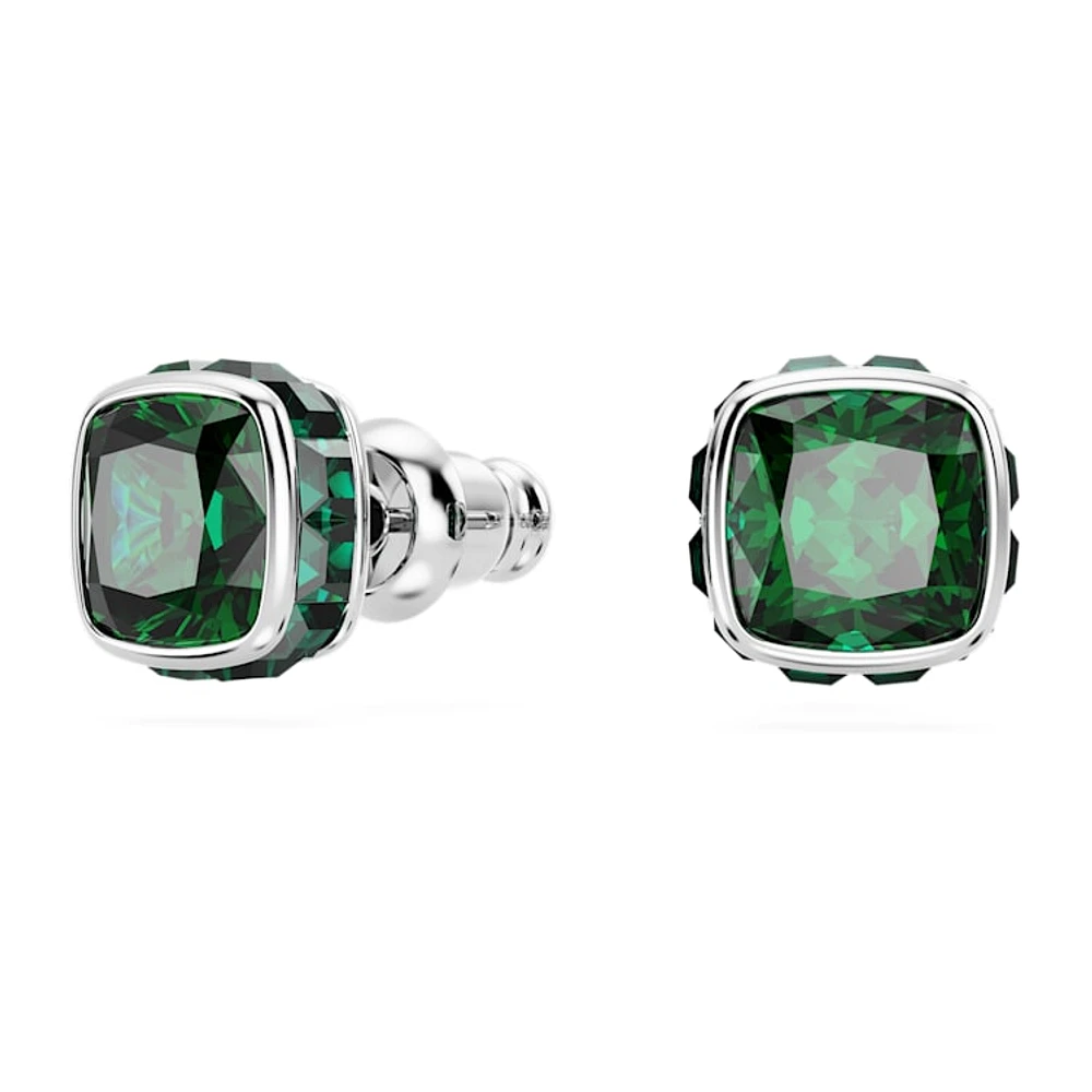 Birthstone stud earrings, Square cut, May, Green, Rhodium plated by SWAROVSKI