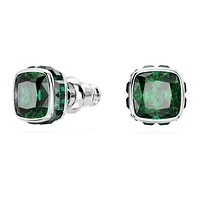 Birthstone stud earrings, Square cut, May, Green, Rhodium plated by SWAROVSKI