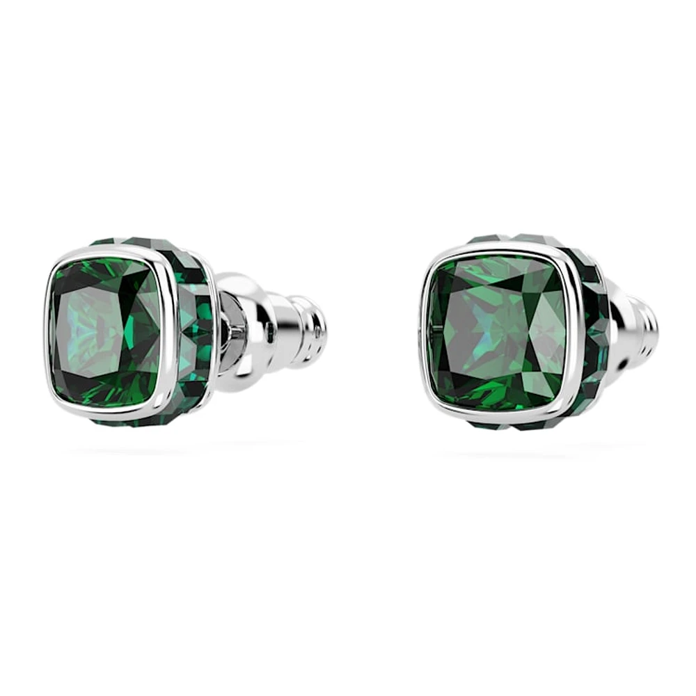 Birthstone stud earrings, Square cut, May, Green, Rhodium plated by SWAROVSKI