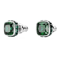 Birthstone stud earrings, Square cut, May, Green, Rhodium plated by SWAROVSKI