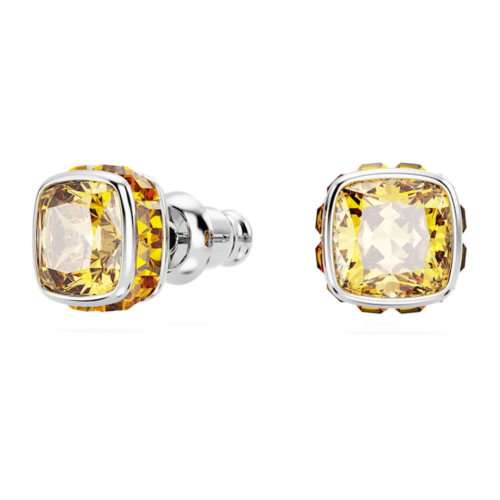 Birthstone stud earrings, Square cut, November, Yellow, Rhodium plated by SWAROVSKI