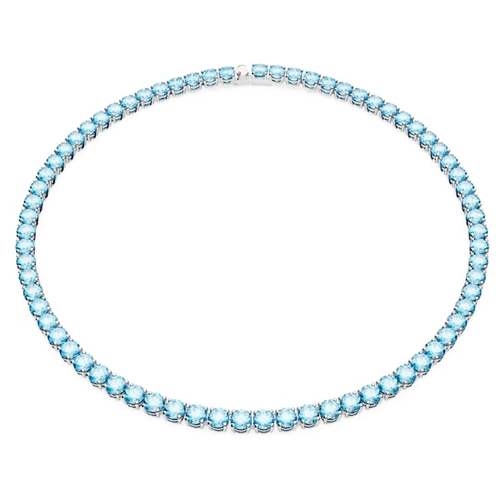 Matrix Tennis necklace, Round cut, Medium, Blue, Rhodium plated by SWAROVSKI