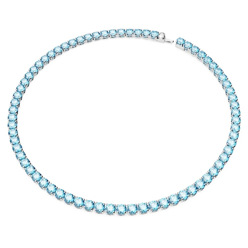 Matrix Tennis necklace, Round cut, Medium, Blue, Rhodium plated by SWAROVSKI