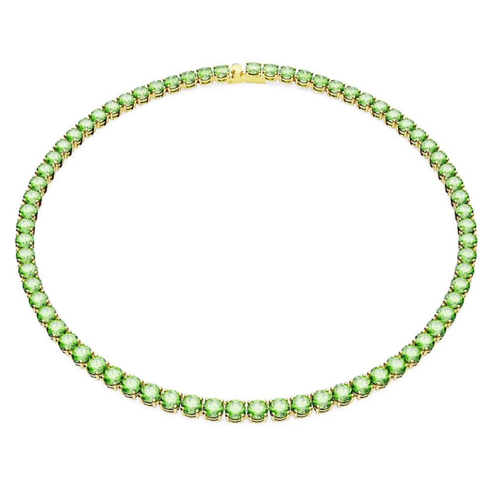 Matrix Tennis necklace, Round cut, Medium, Green, Gold-tone plated by SWAROVSKI