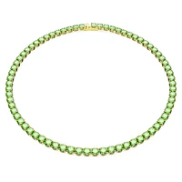 Matrix Tennis necklace, Round cut, Medium, Green, Gold-tone plated by SWAROVSKI