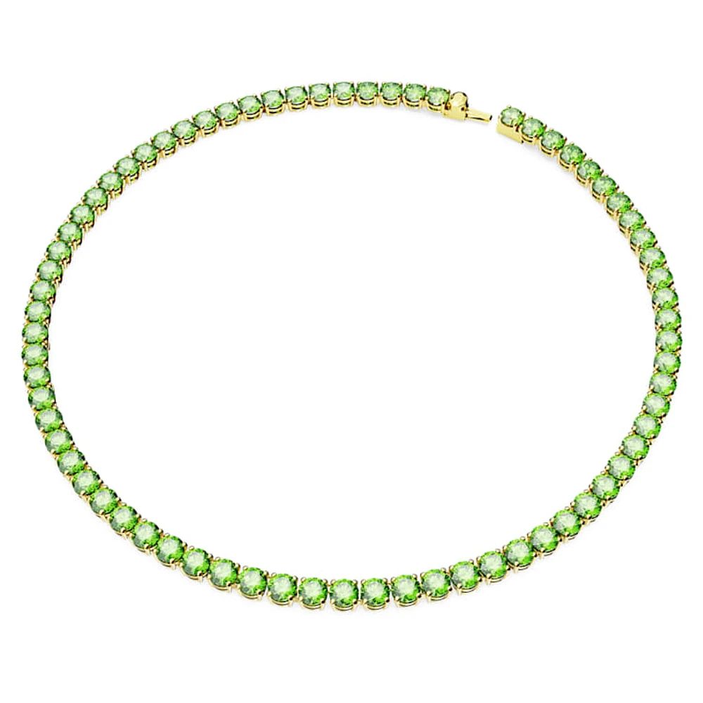 Matrix Tennis necklace, Round cut, Medium, Green, Gold-tone plated by SWAROVSKI