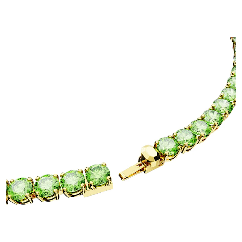 Matrix Tennis necklace, Round cut, Medium, Green, Gold-tone plated by SWAROVSKI