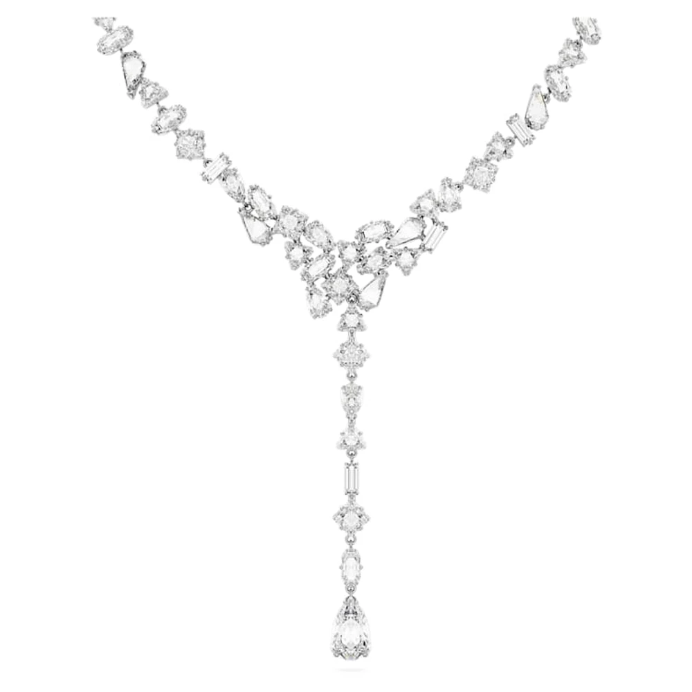 Mesmera Y necklace, Mixed cuts, White, Rhodium plated by SWAROVSKI