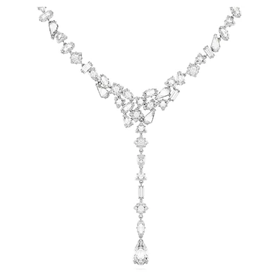 Mesmera Y necklace, Mixed cuts, White, Rhodium plated by SWAROVSKI