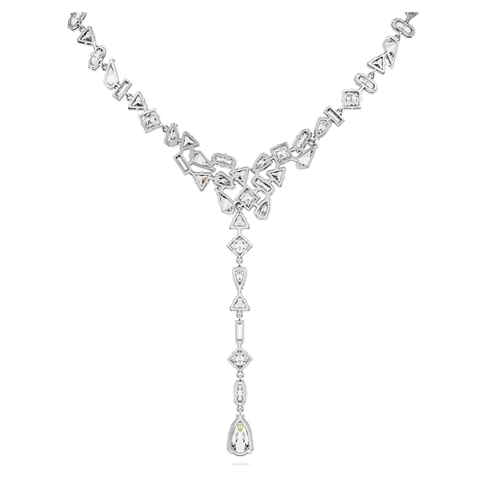 Mesmera Y necklace, Mixed cuts, White, Rhodium plated by SWAROVSKI