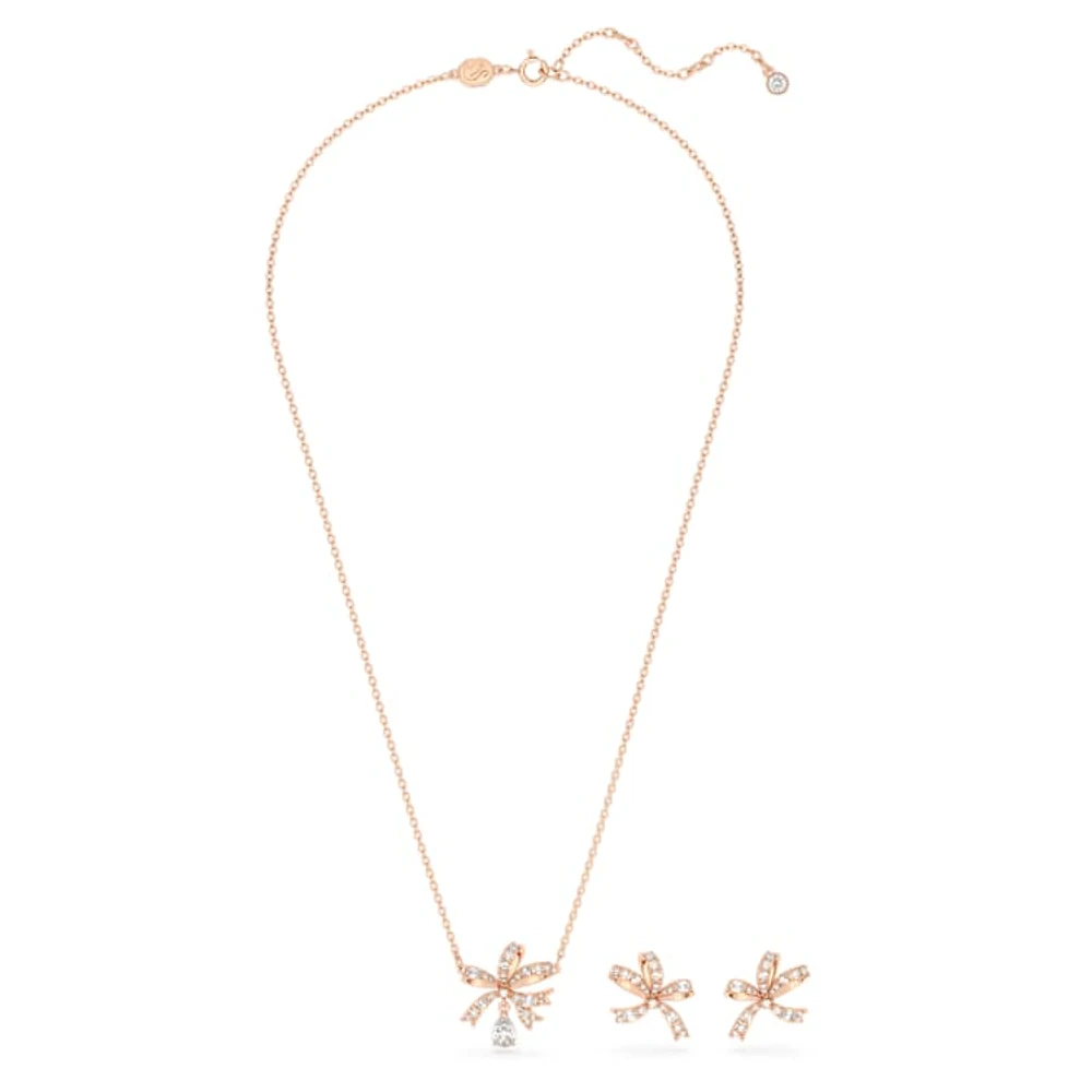 Hyperbola set, Bow, White, Rose gold-tone plated by SWAROVSKI