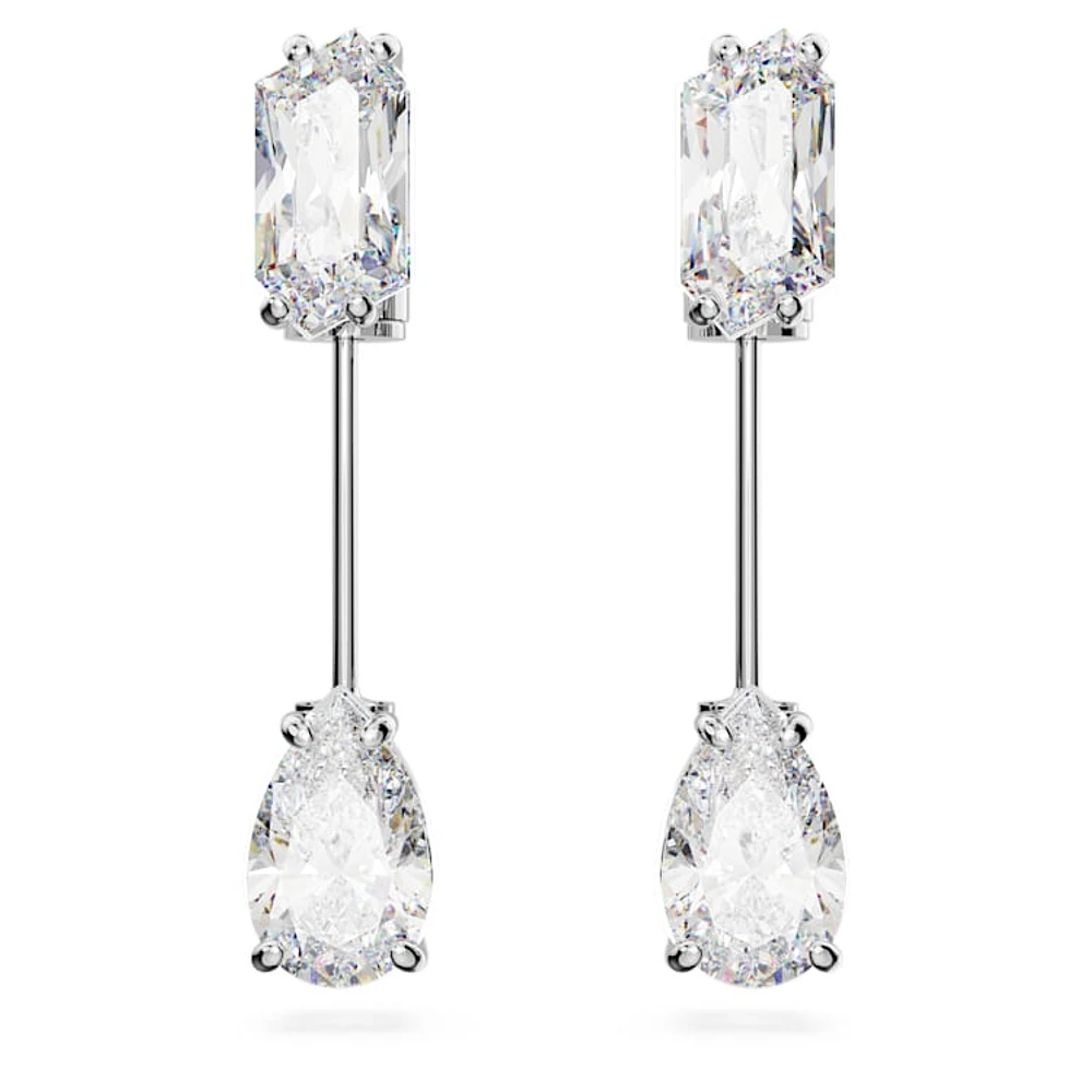 Mesmera bar earrings, Mixed cuts, White, Rhodium plated by SWAROVSKI