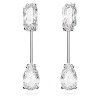 Mesmera bar earrings, Mixed cuts, White, Rhodium plated by SWAROVSKI