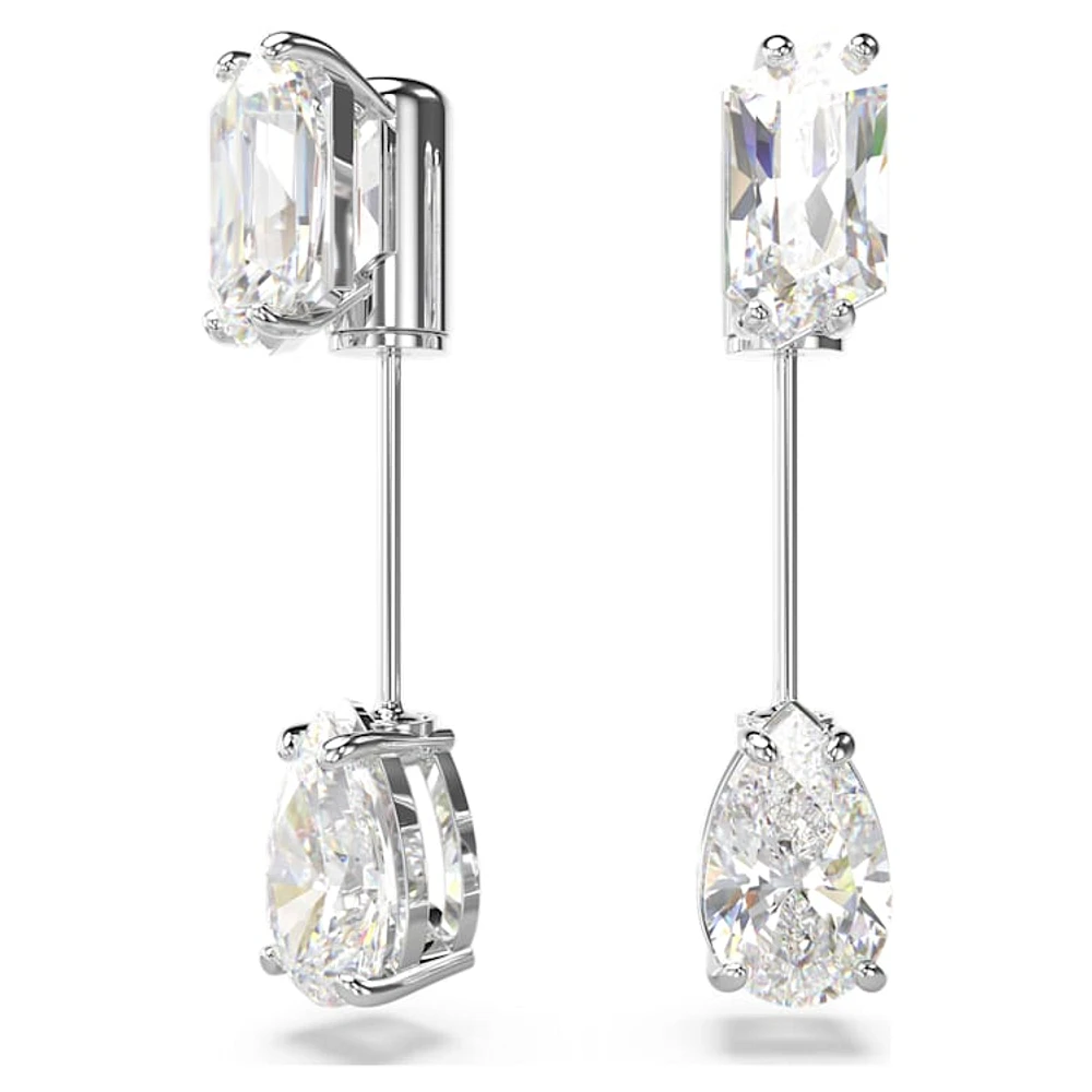 Mesmera bar earrings, Mixed cuts, White, Rhodium plated by SWAROVSKI