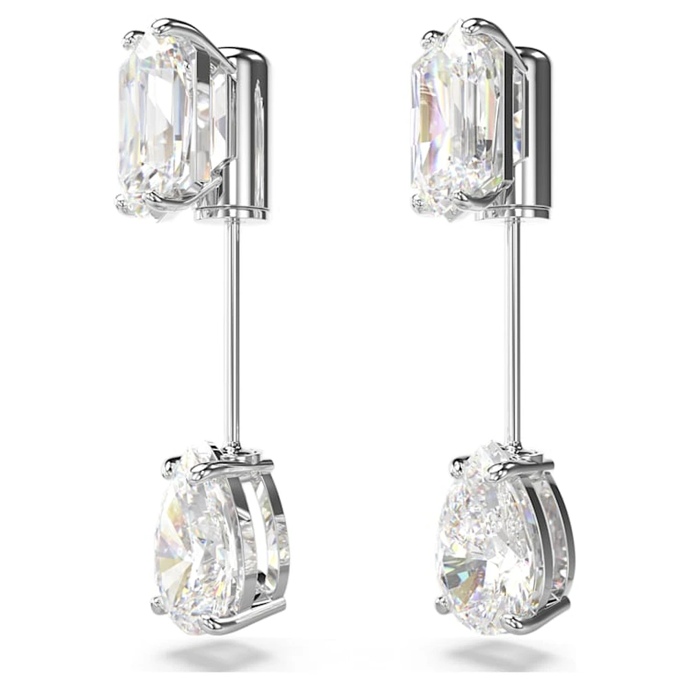 Mesmera bar earrings, Mixed cuts, White, Rhodium plated by SWAROVSKI