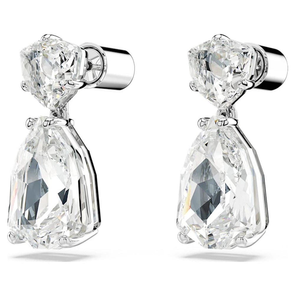 Mesmera drop earrings, Mixed cuts, White, Rhodium plated by SWAROVSKI